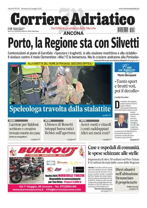 Prima-pagina-corriere adriatico-edizione-di-oggi-18-05-2025